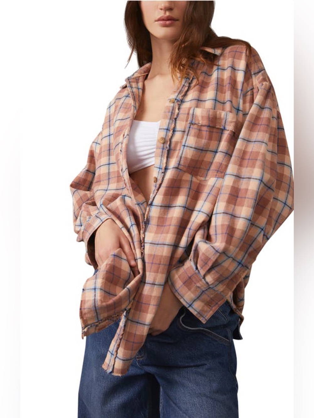 FREE PEOPLE Happy Hour Plaid Flannel S